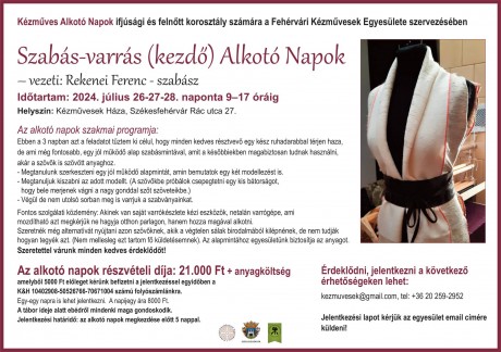 Szabás- varrással és csipkeveréssel folytatódnak a Kézműves Alkotó Napok